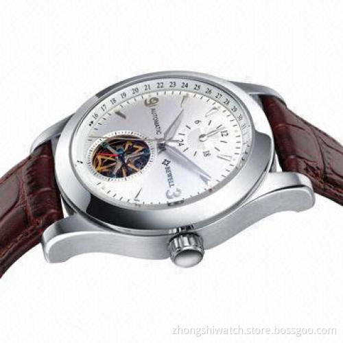 Automatic Moon Phase Mechanical Watch with Genuine Leather Band, 3ATM Water Resistance